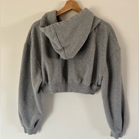 For Love & Lemons Josie Heather Gray Cropped Hooded Sweatshirt Size Large - Picture 7 of 11